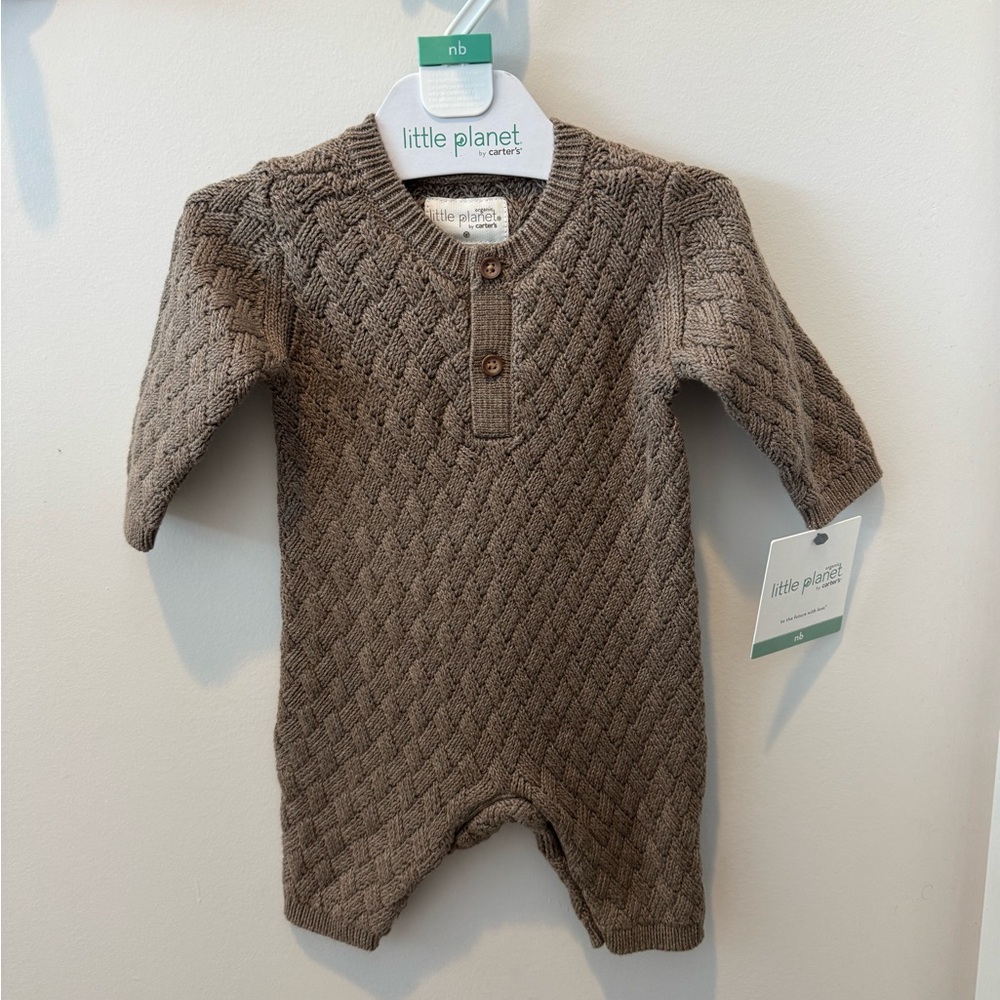 NWT Carter's Little Planet Brown Knit One Piece Jumpsuit — Newborn